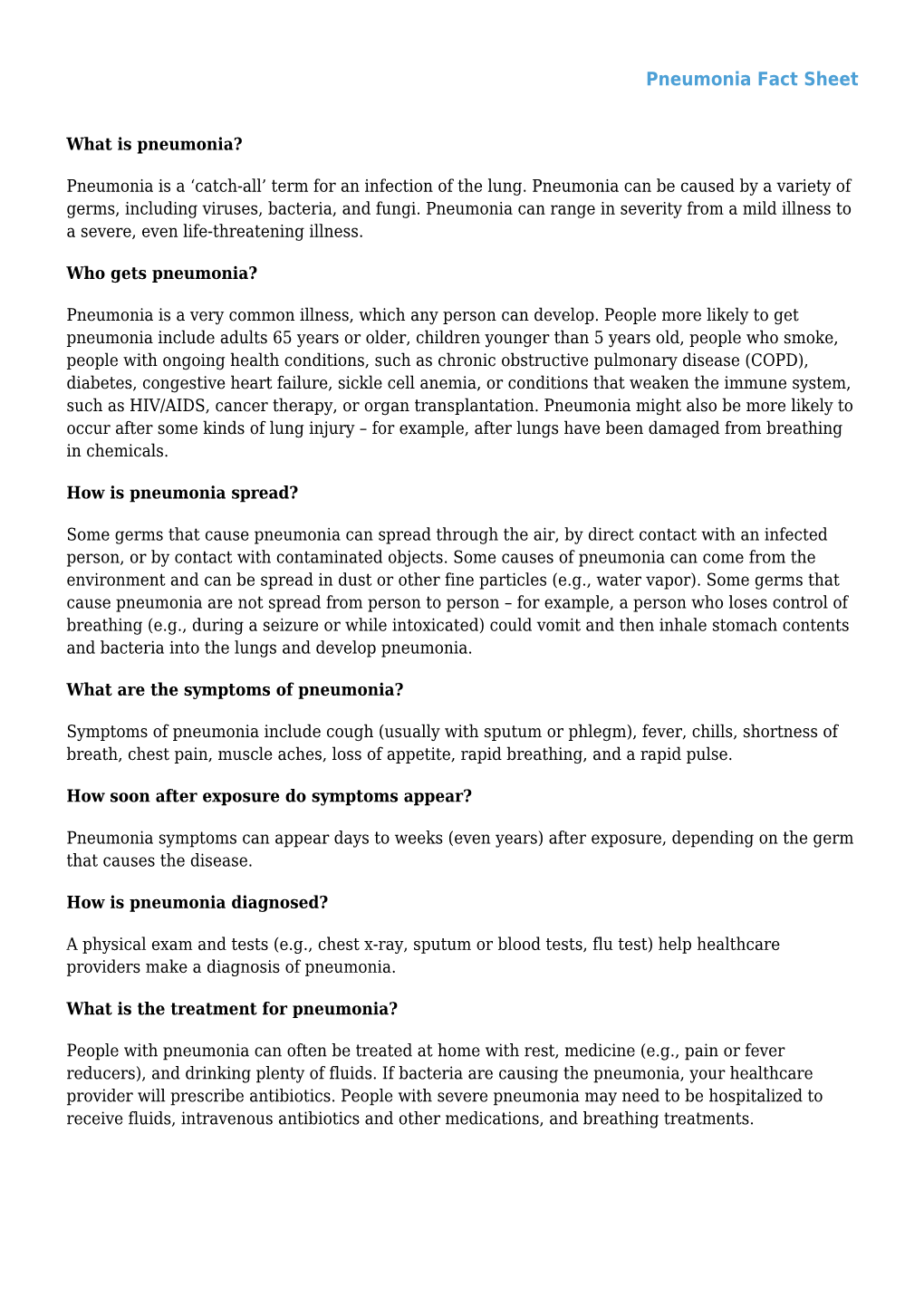 Pneumonia Fact Sheet