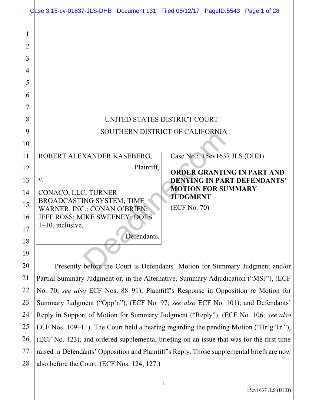 Order Granting in Part and Denying in Part Defendants