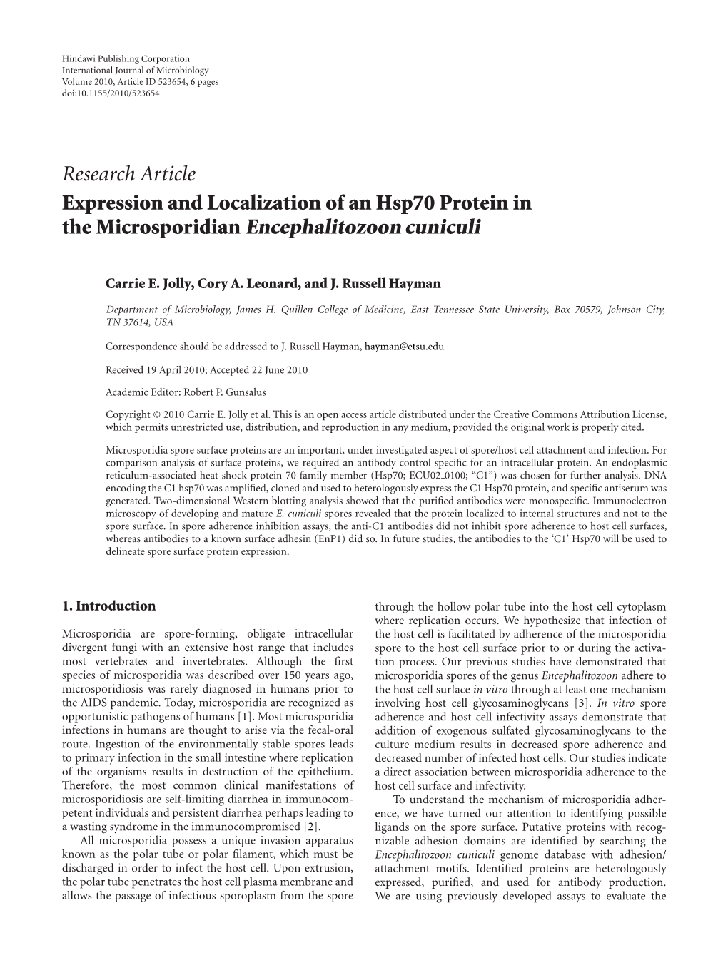 The Microsporidian Encephalitozoon Cuniculi