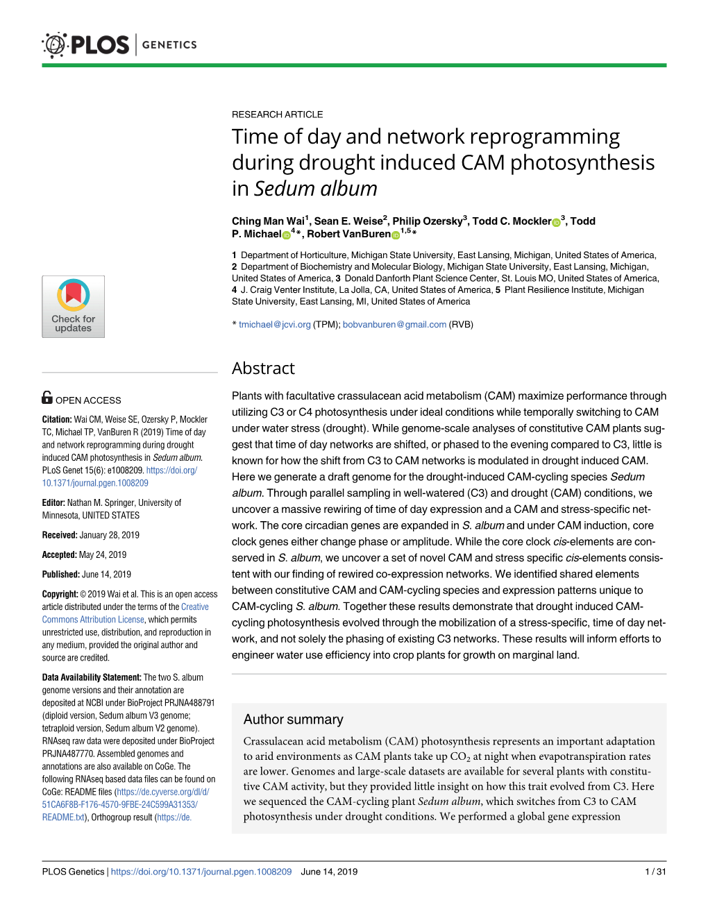 Time of Day and Network Reprogramming During Drought Induced CAM Photosynthesis in Sedum Album