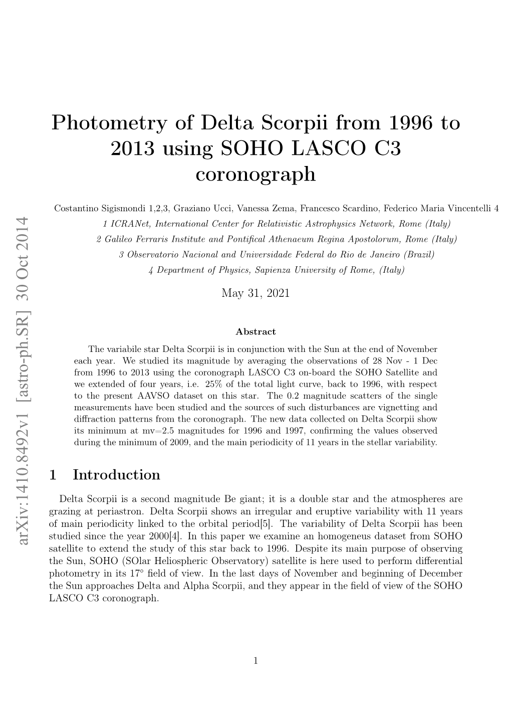 Photometry of Delta Scorpii from 1996 to 2013 Using SOHO LASCO C3 Coronograph