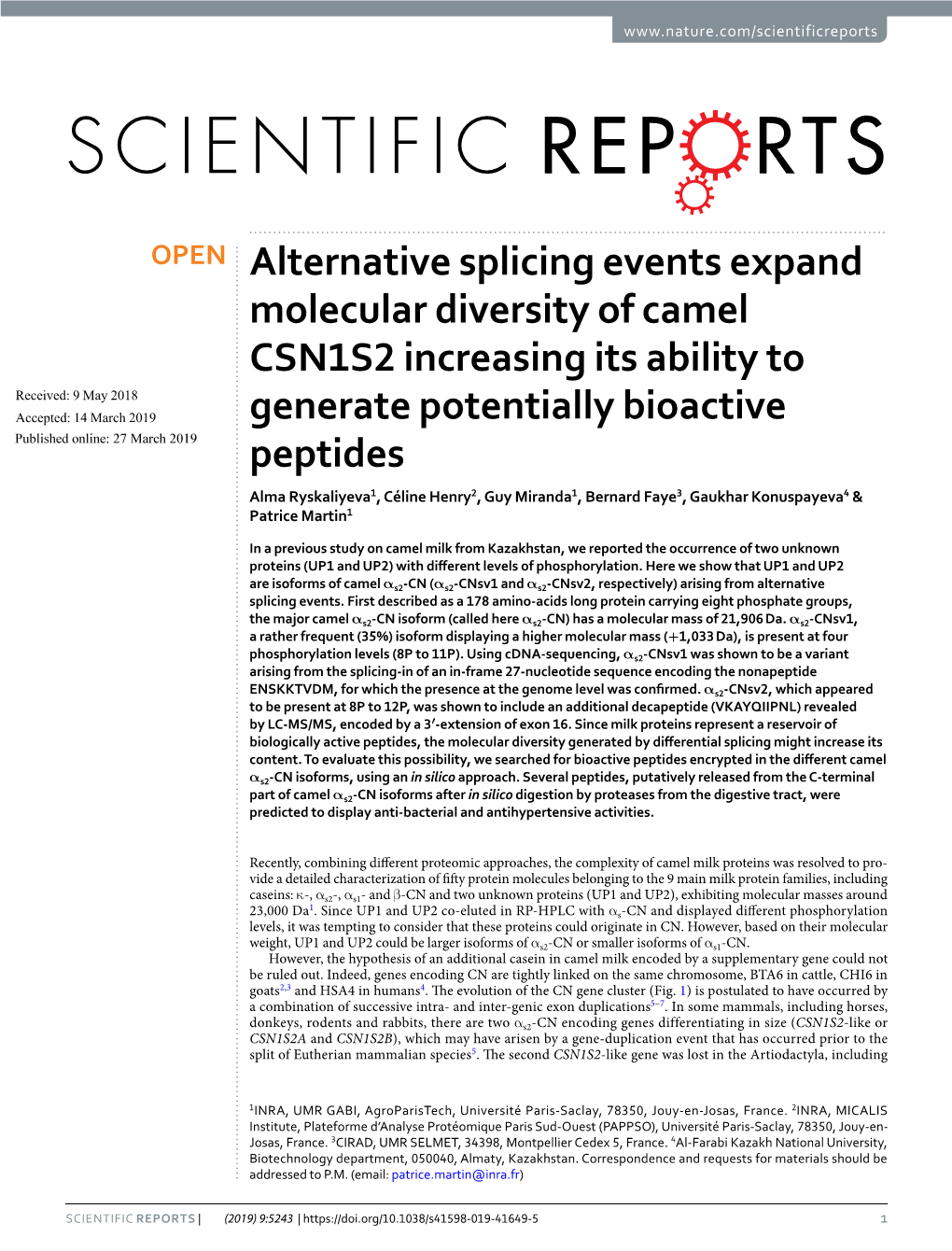 Alternative Splicing Events Expand Molecular Diversity of Camel