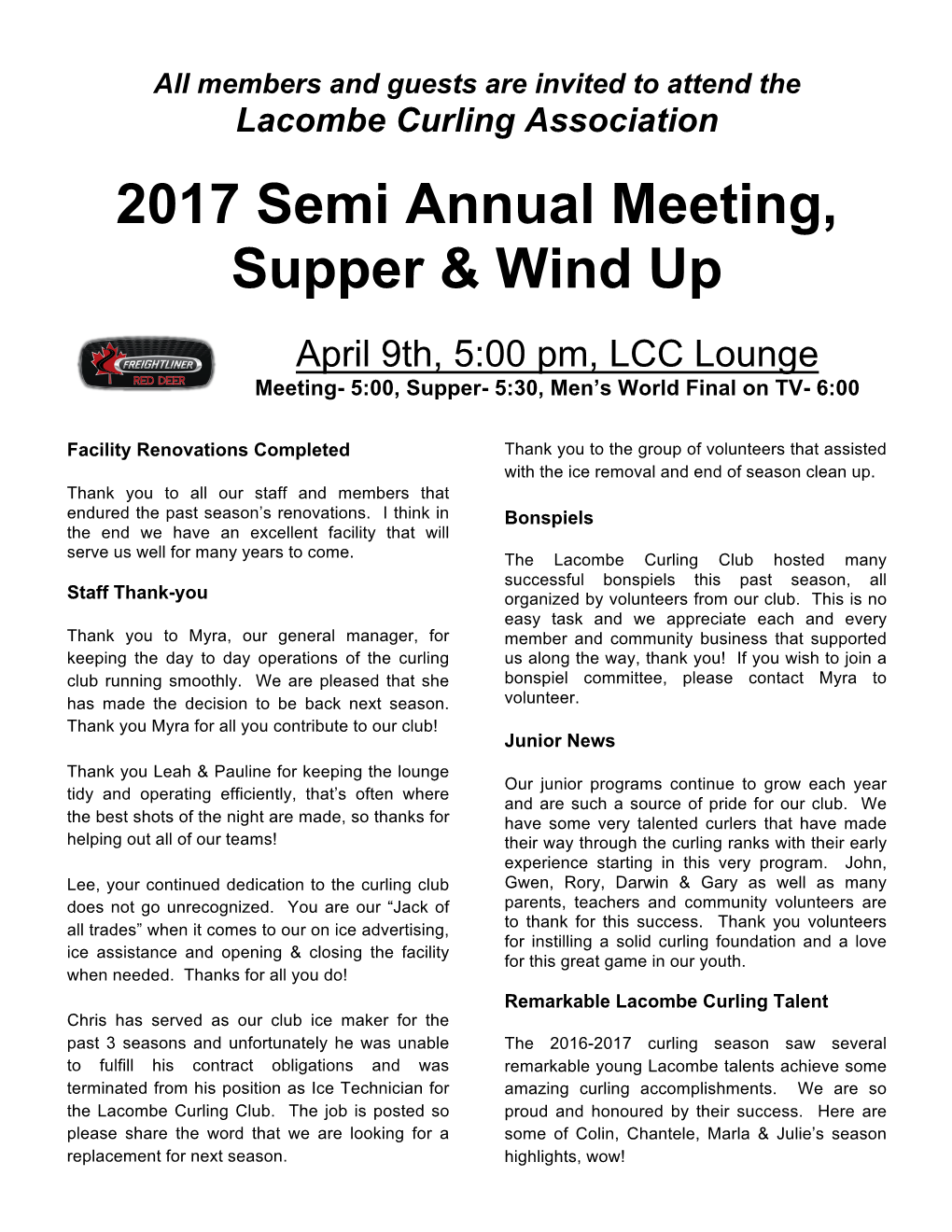 2017 Semi Annual Meeting, Supper & Wind Up