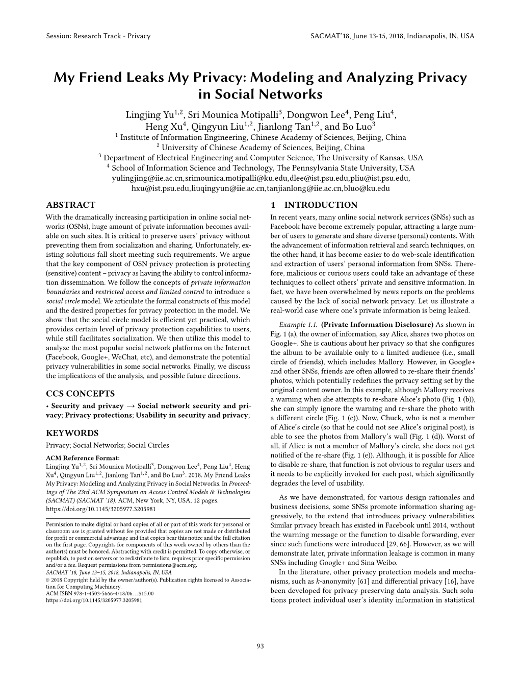 Modeling and Analyzing Privacy in Social Networks