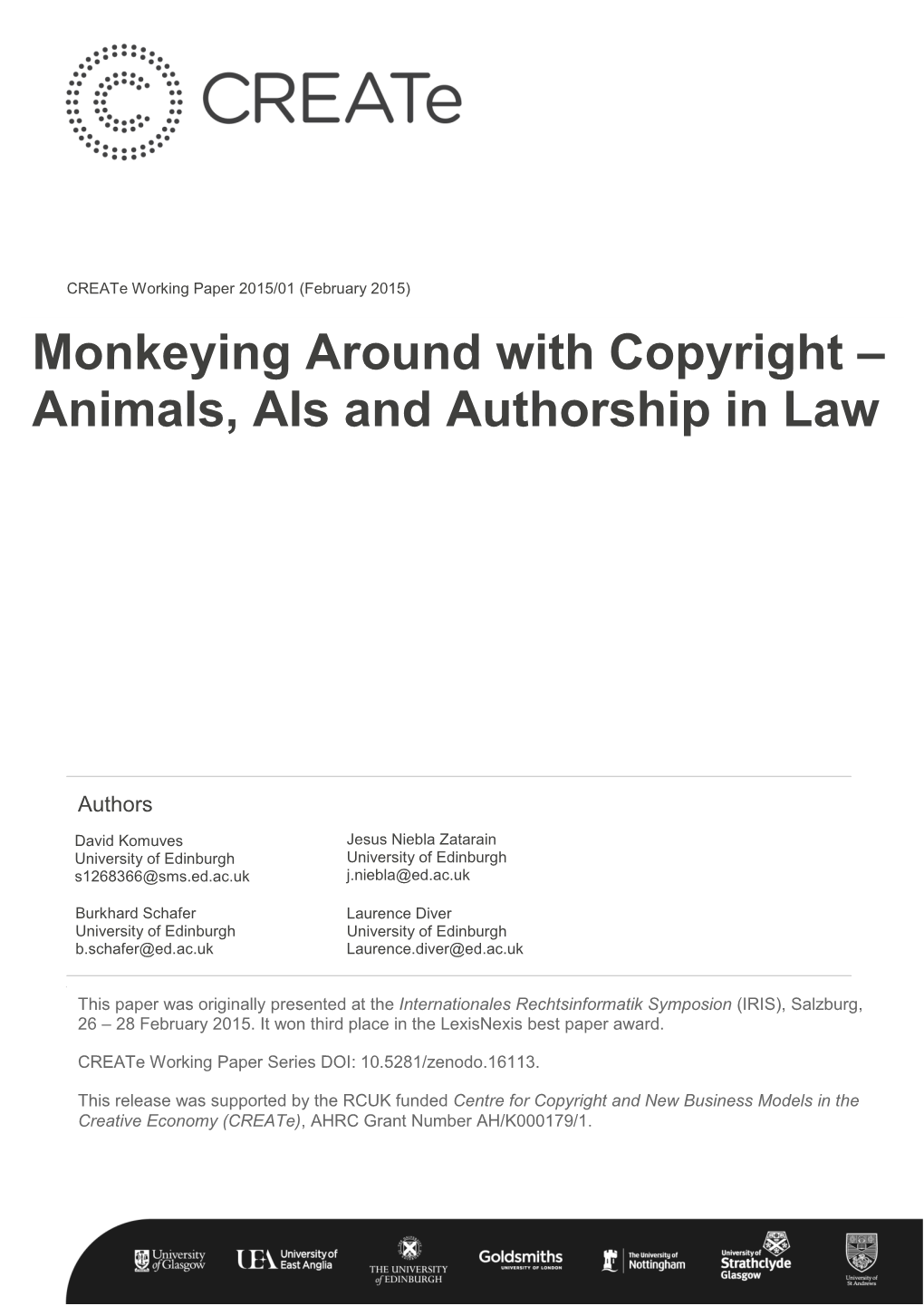 Monkeying Around with Copyright – Animals, Ais and Authorship in Law