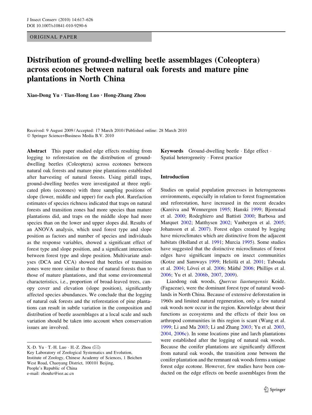Distribution of Ground-Dwelling Beetle Assemblages (Coleoptera) Across Ecotones Between Natural Oak Forests and Mature Pine Plantations in North China