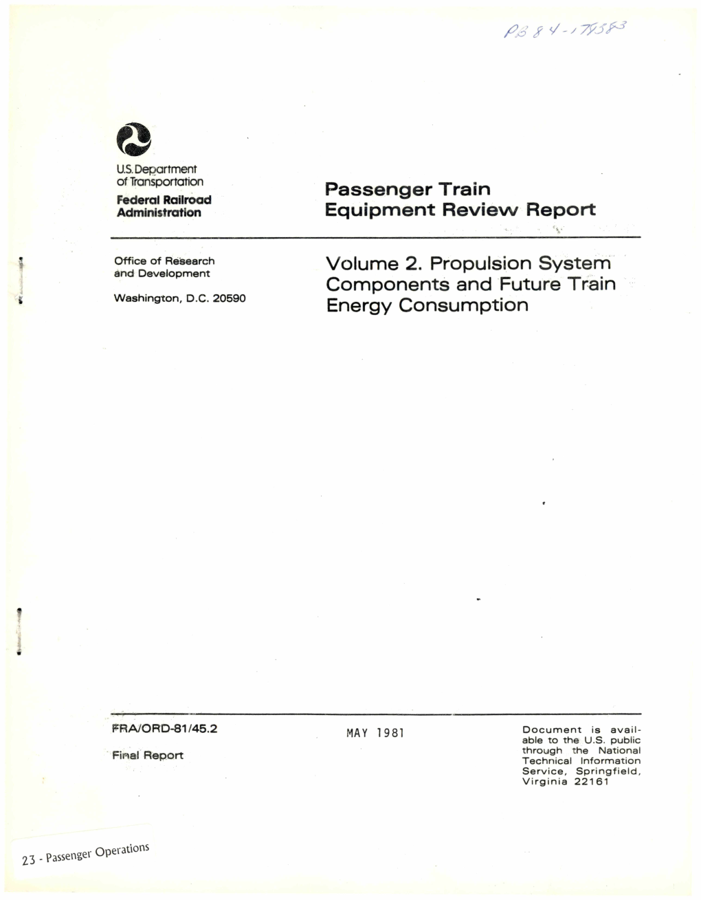 Passenger Train Equipment Review Report: Volume 2