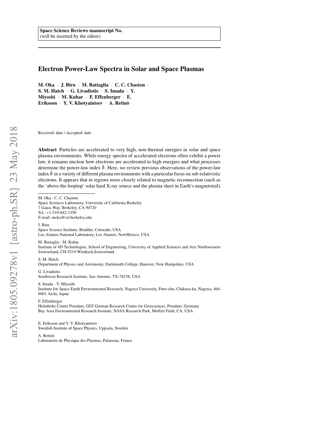 Electron Power-Law Spectra in Solar and Space Plasmas