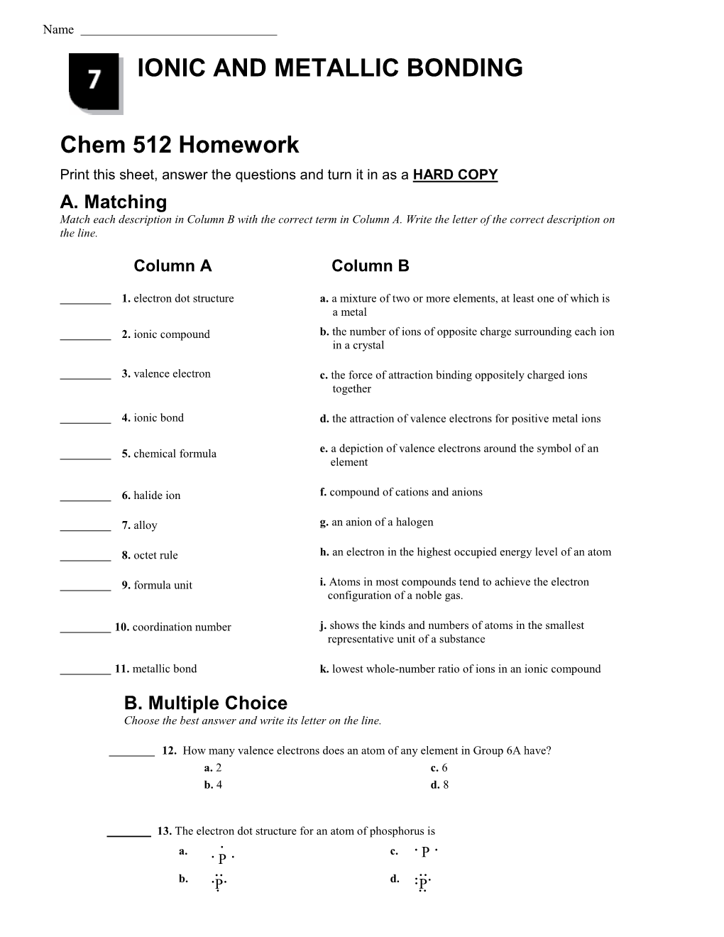 Ionic and Metallic Bonding