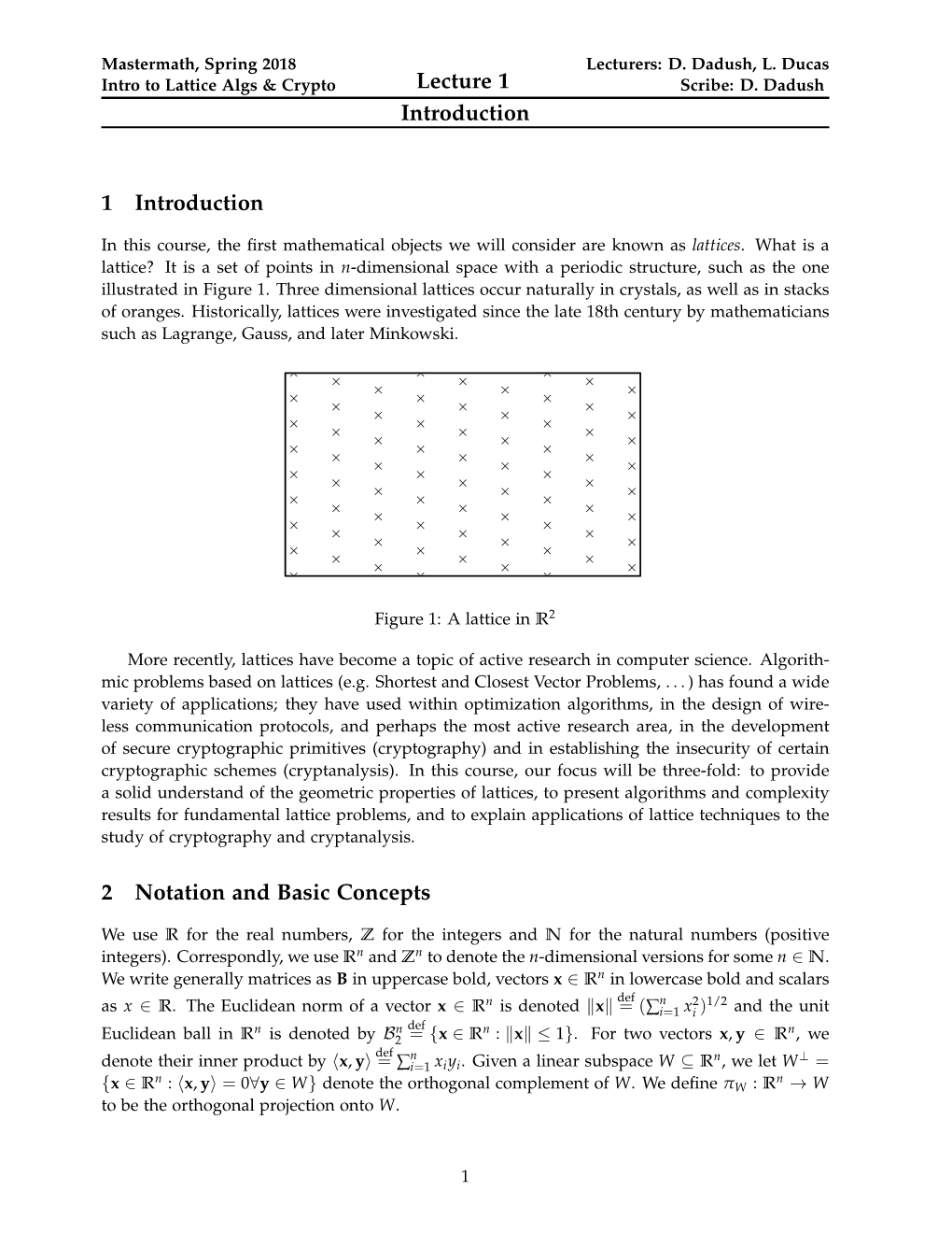 Lecture 1 Introduction 1 Introduction 2 Notation and Basic Concepts