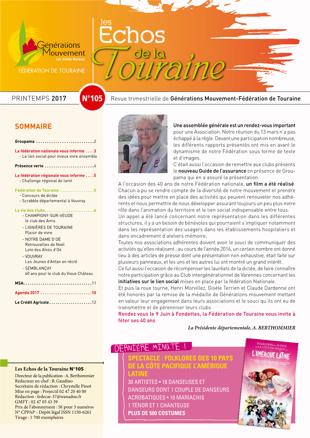 N°105 Revue Trimestrielle De Générations Mouvement-Fédération De Touraine