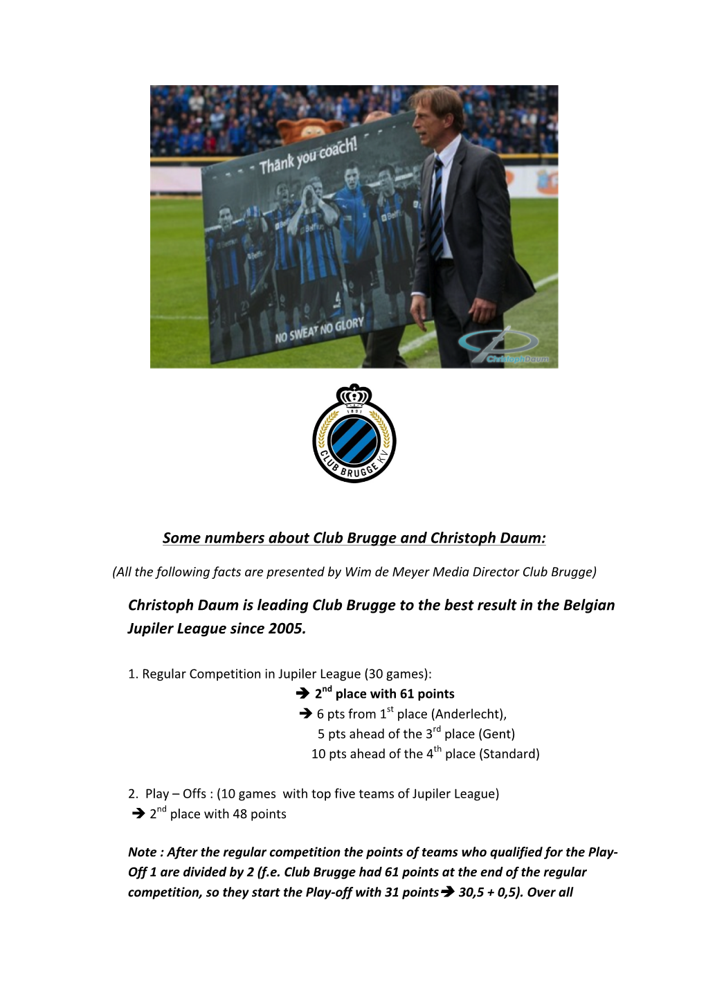 Some Numbers About Club Brugge and Christoph Daum: Christoph