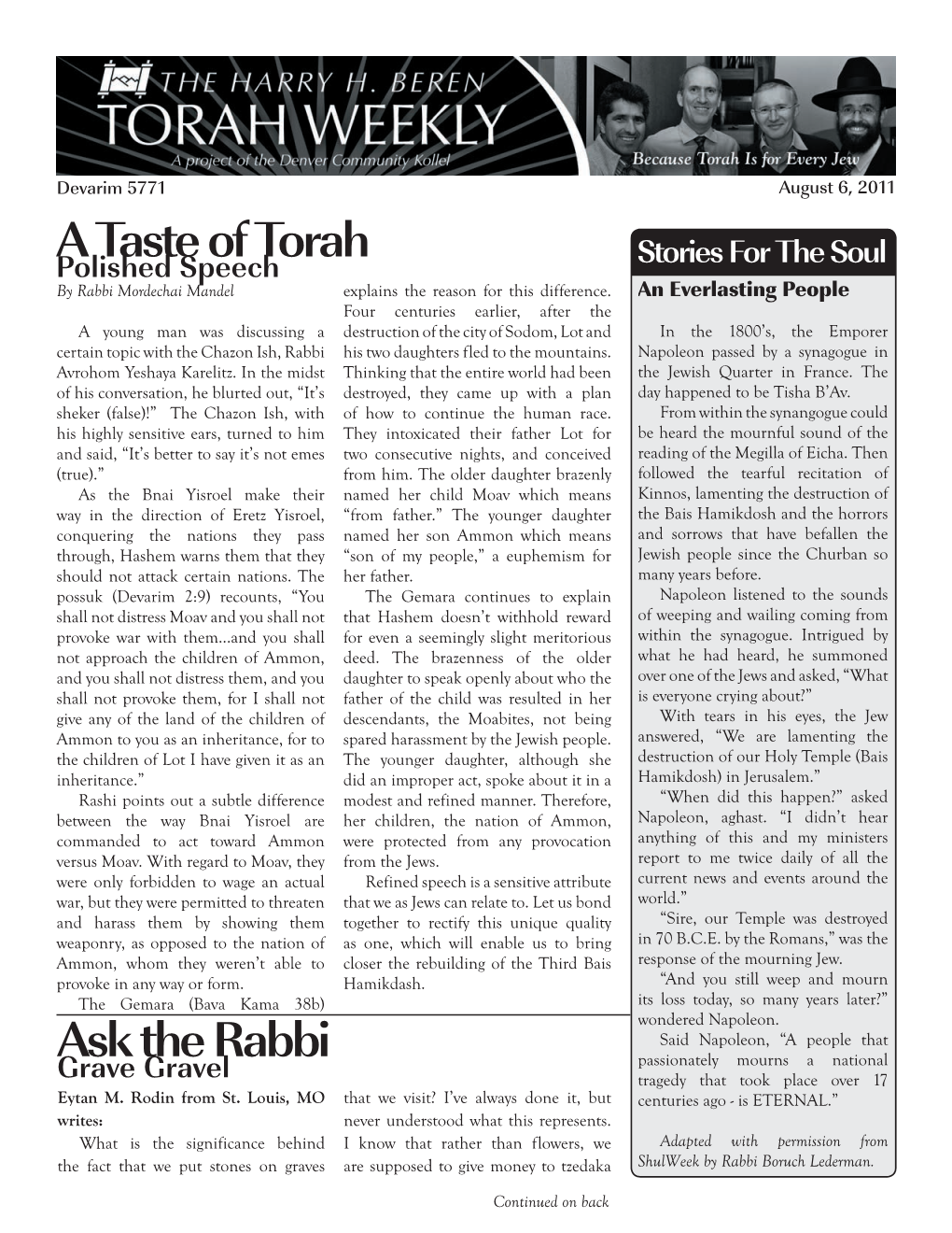 Ask the Rabbi a Taste of Torah