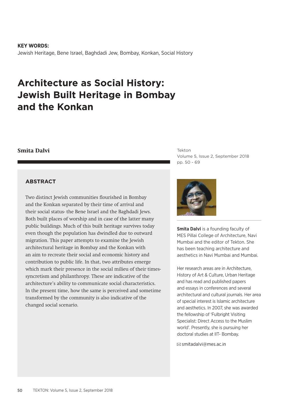 Architecture As Social History: Jewish Built Heritage in Bombay and the Konkan