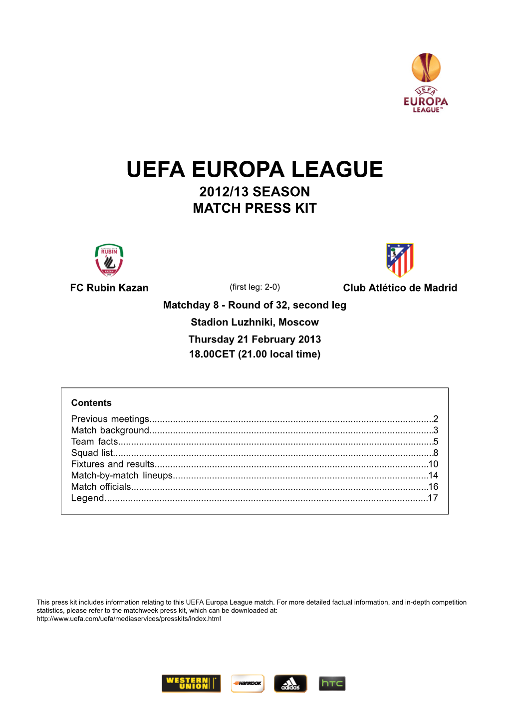 Uefa Europa League 2012/13 Season Match Press Kit