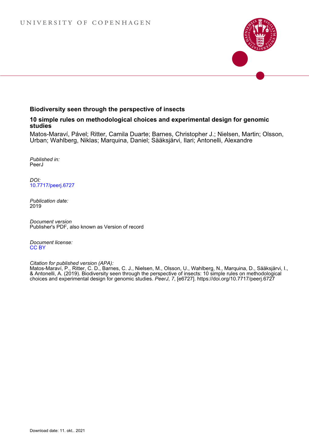 Biodiversity Seen Through the Perspective of Insects: 10 Simple Rules on Methodological Choices and Experimental Design for Genomic Studies