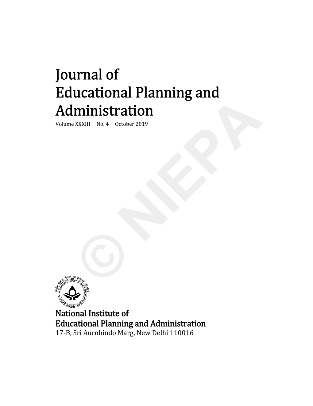 Journal of Educational Planning and Administration Volume XXXIII No