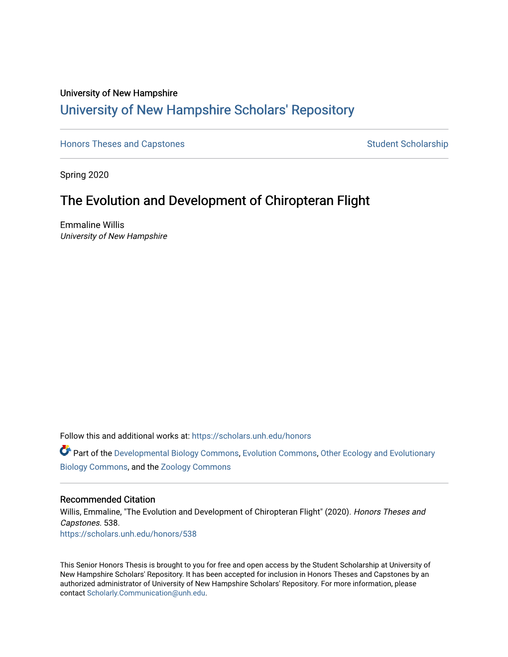 The Evolution and Development of Chiropteran Flight