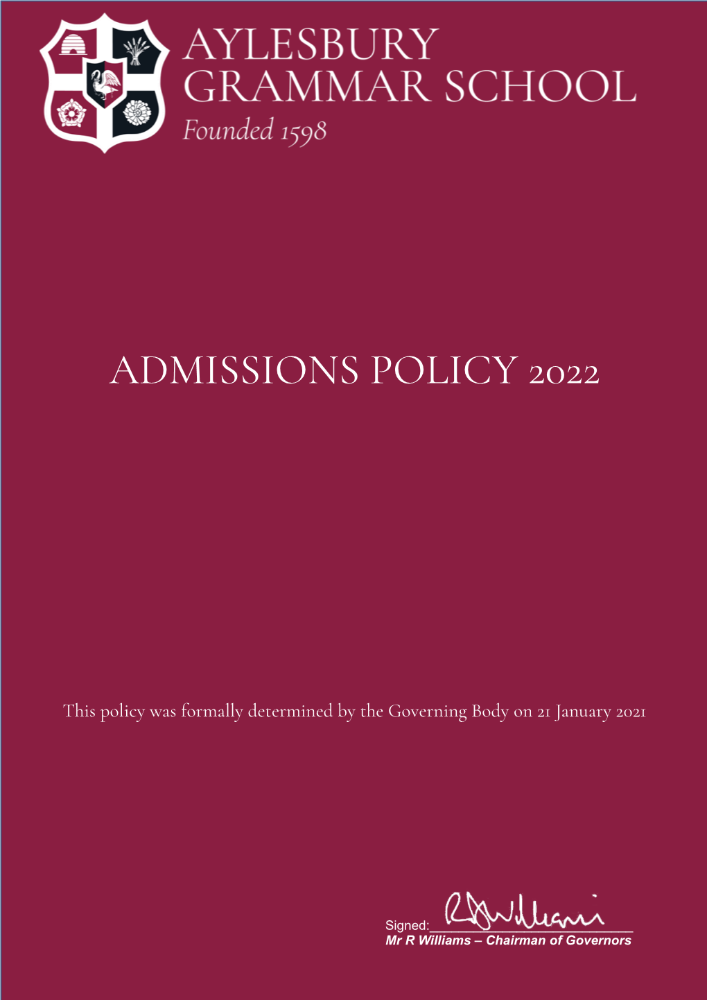 Admissions Policy September 2022