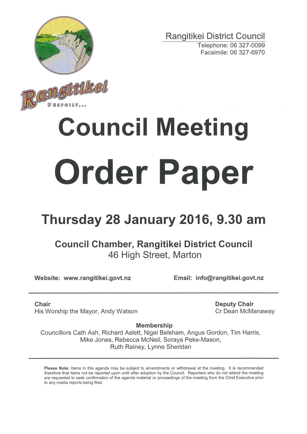 Council Order Paper 28 January 16