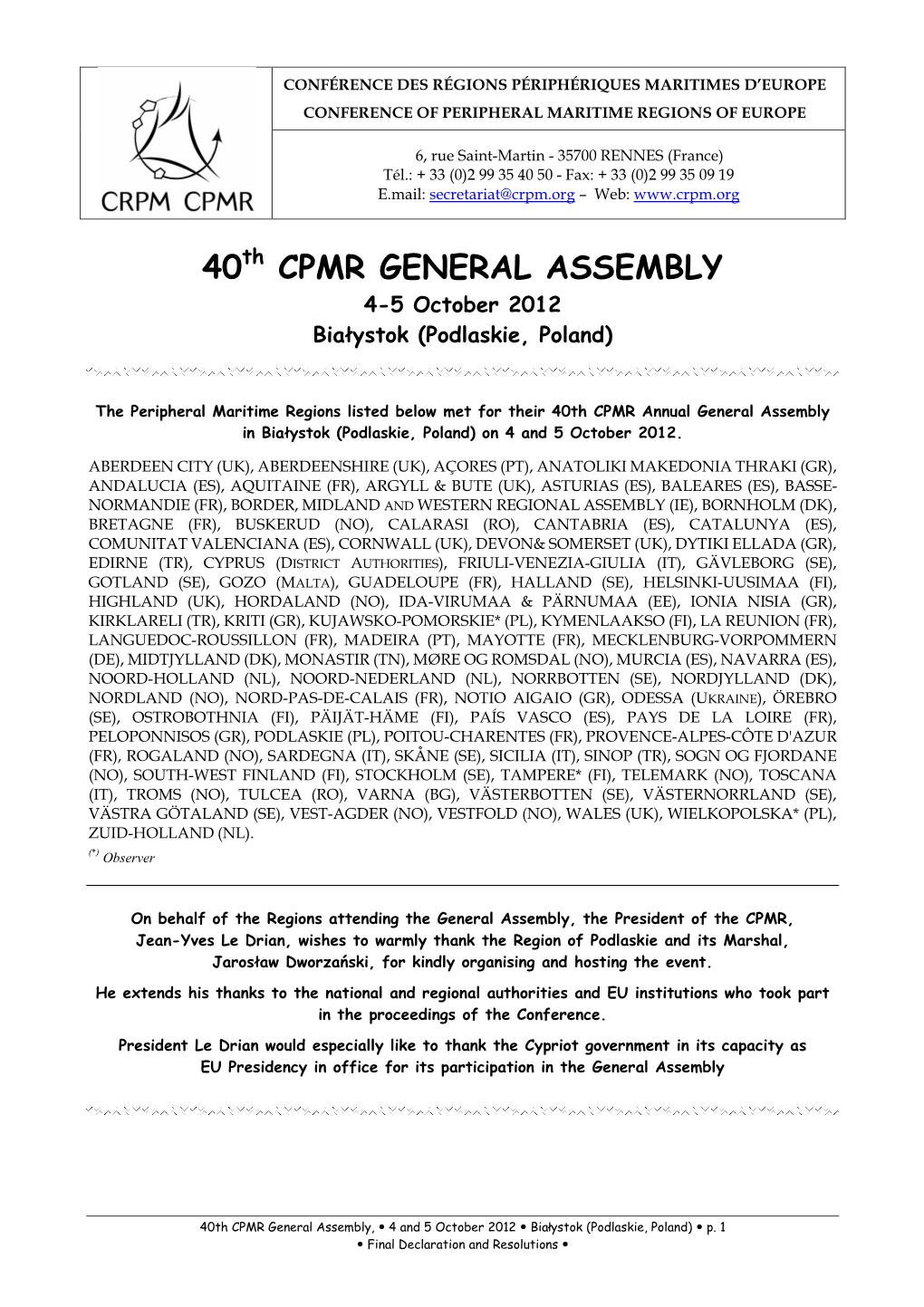 40 Cpmr General Assembly