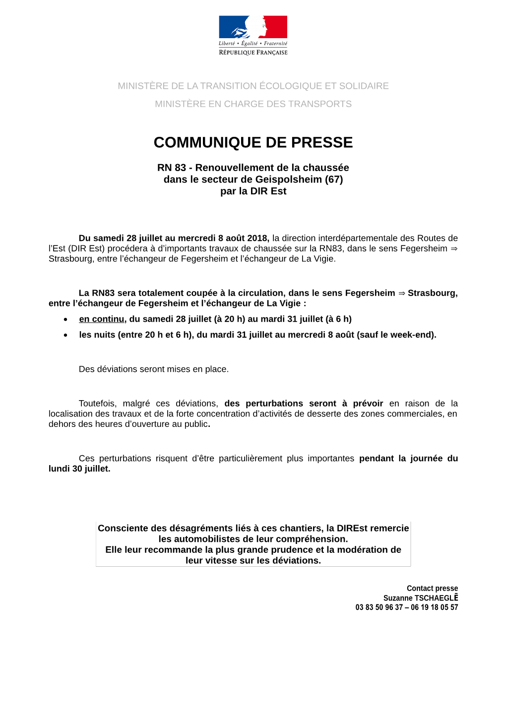 Communique De Presse