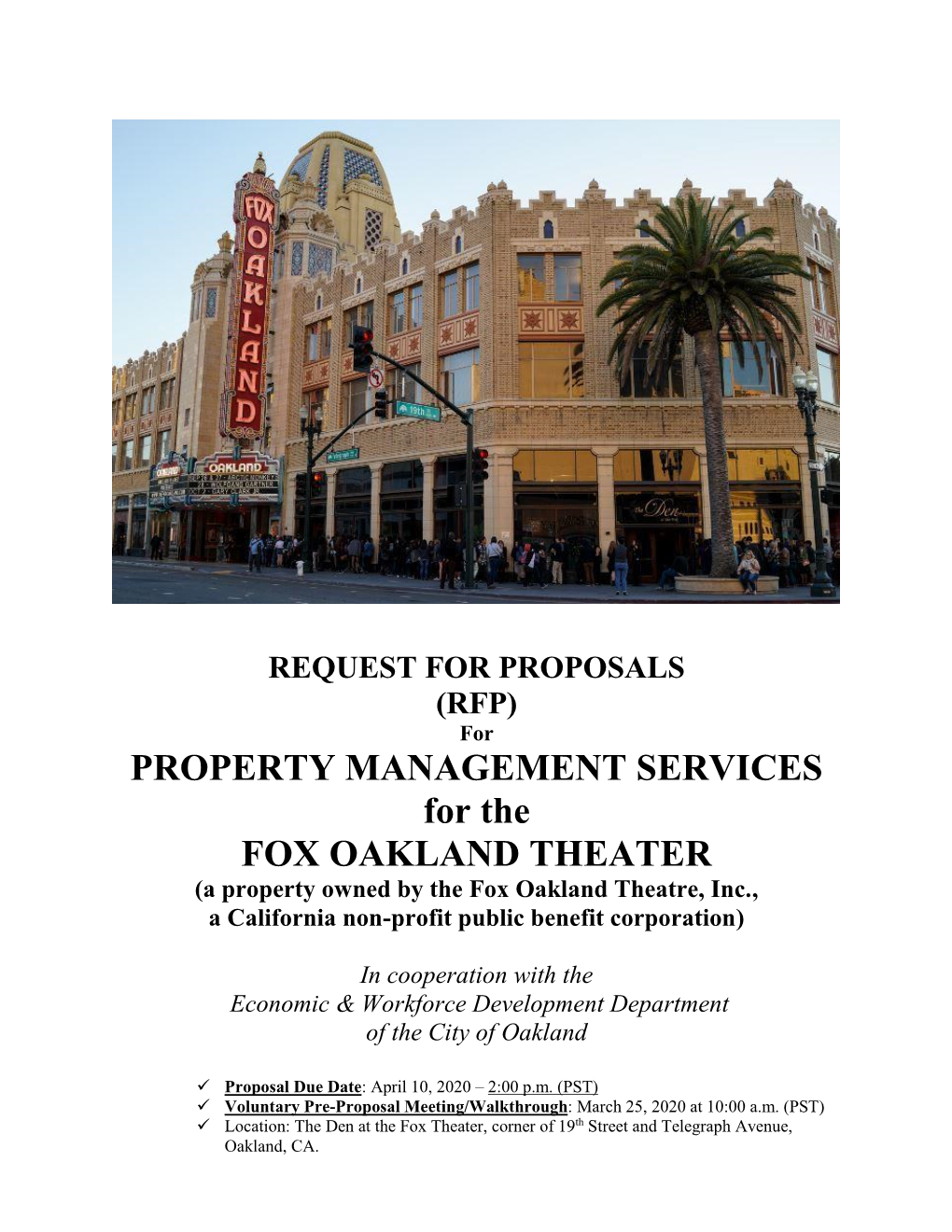 RFP for Property Management for Fox Theater
