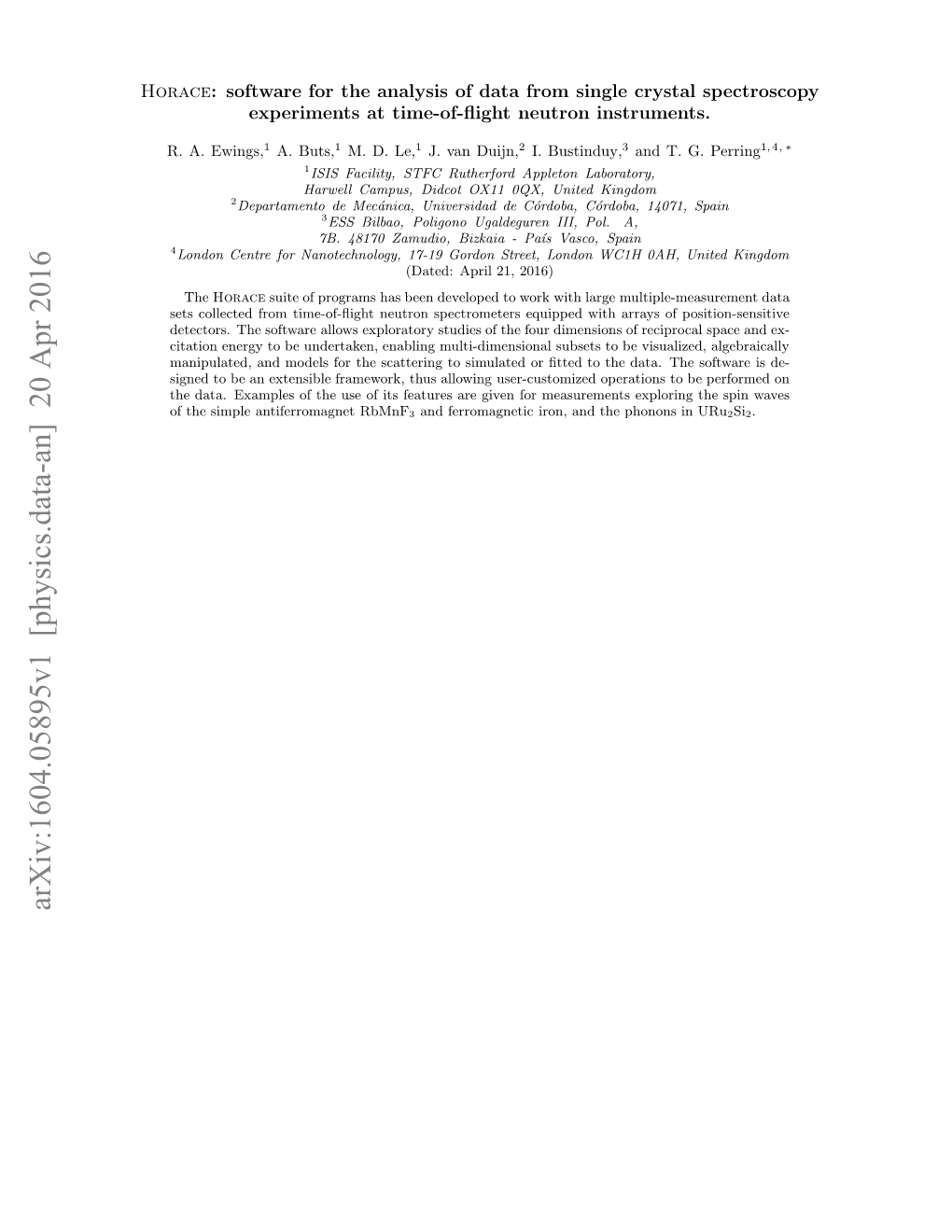 Arxiv:1604.05895V1 [Physics.Data-An] 20 Apr 2016 Horace .A Ewings, A