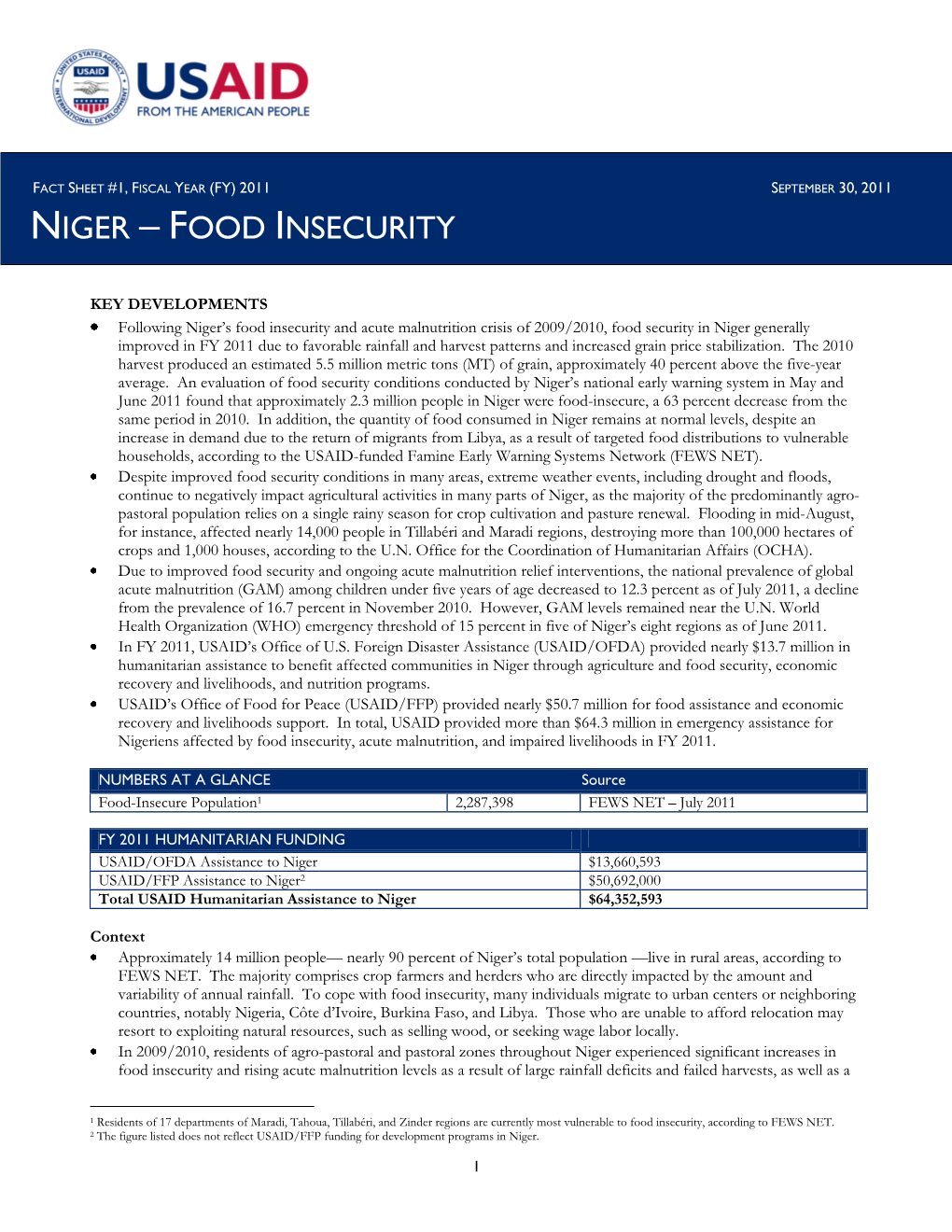 Niger – Food Insecurity