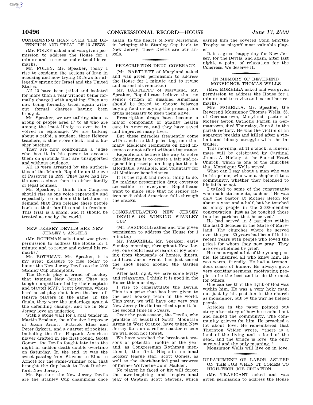 CONGRESSIONAL RECORD—HOUSE June 13, 2000 CONDEMNING IRAN OVER the DE- Again