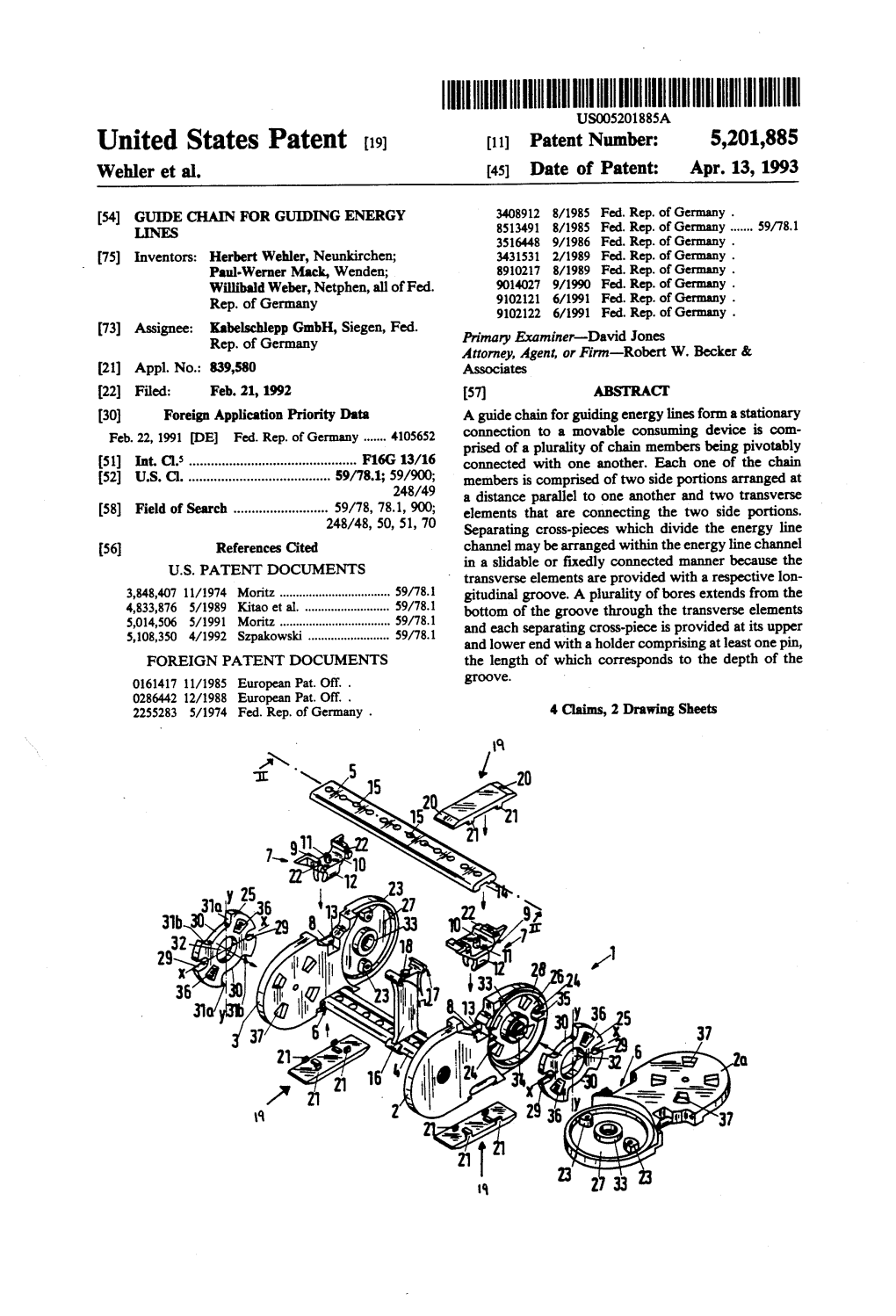 United States Patent (19) 11 Patent Number: 5,201.885 Wehler Et Al