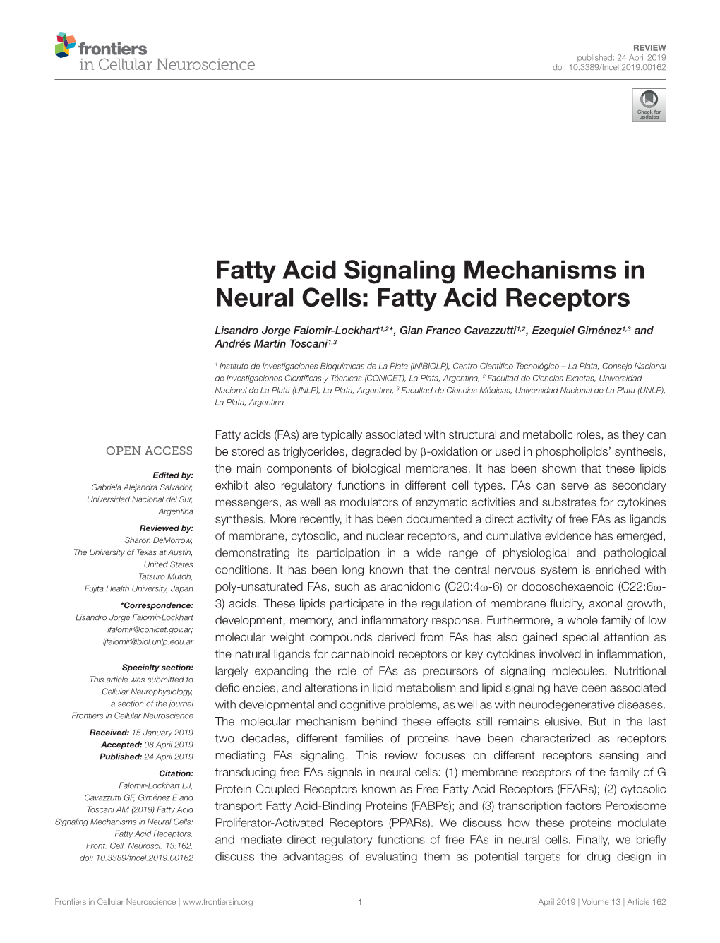 Fatty Acid Receptors