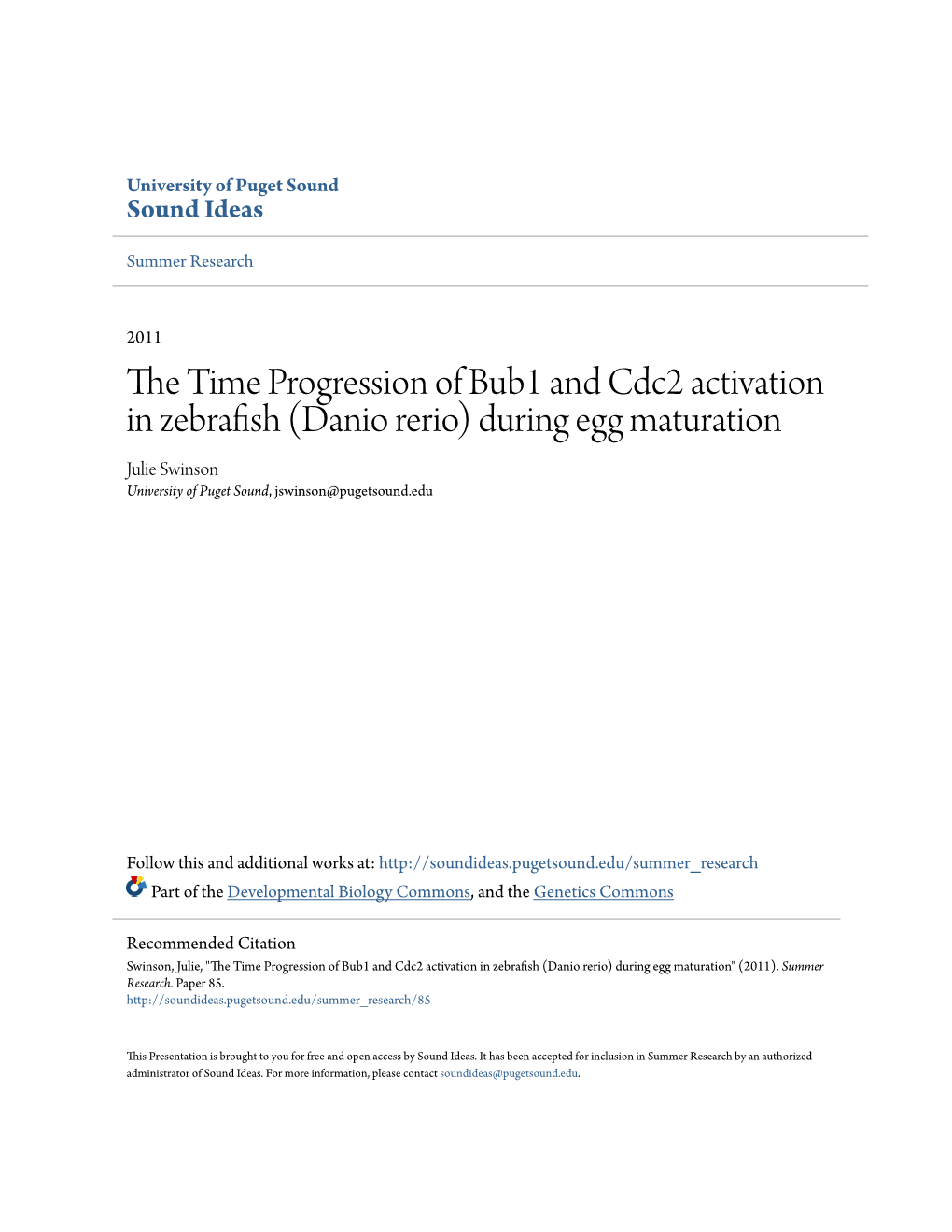 The Time Progression of Bub1 and Cdc2 Activation in Zebrafish (Danio