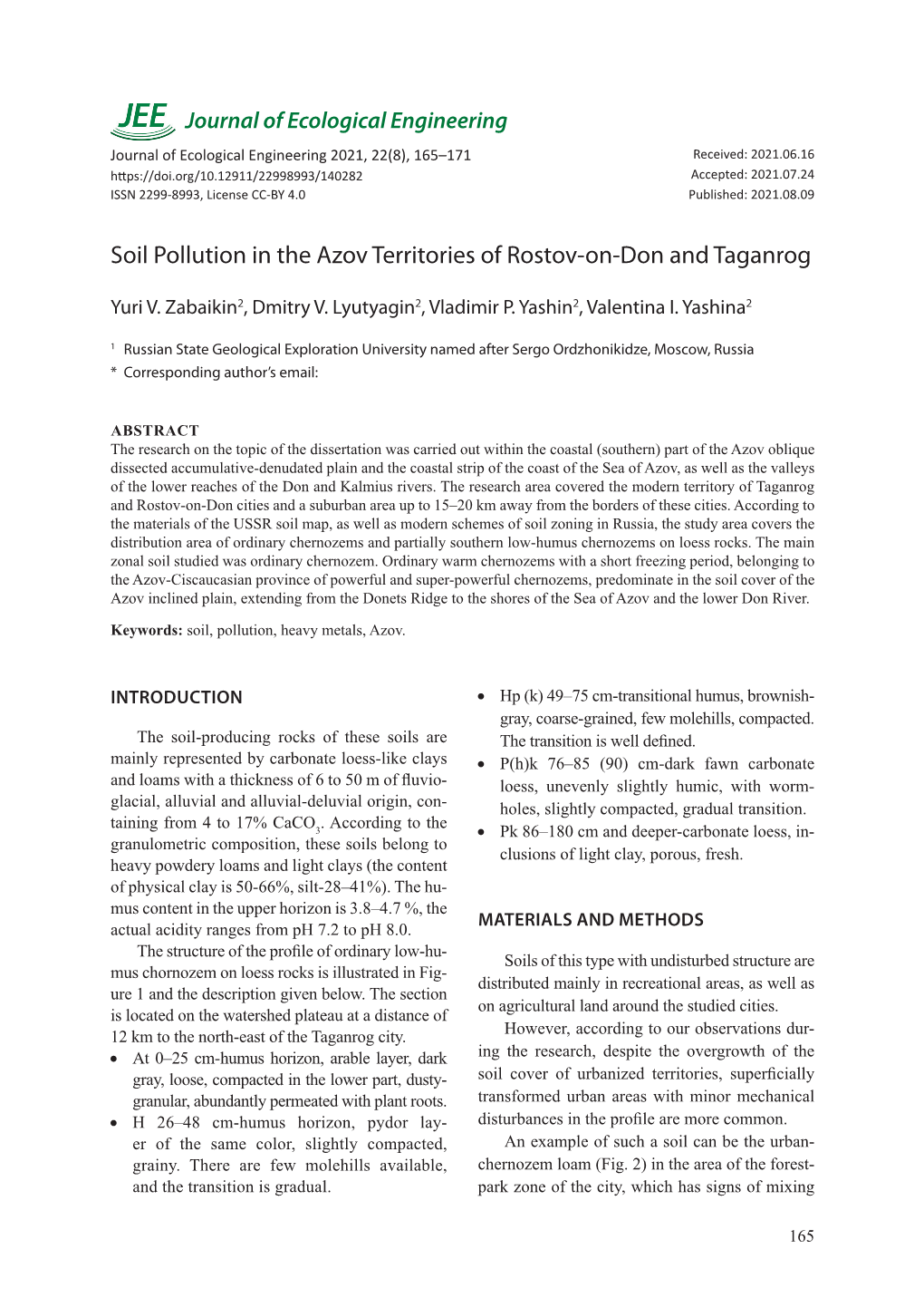 Soil Pollution in the Azov Territories of Rostov-On-Don and Taganrog