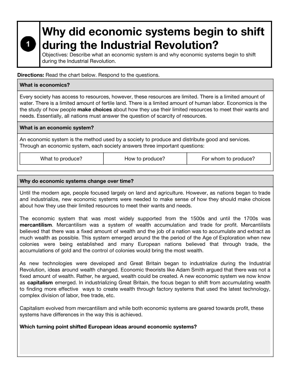 Why Did Economic Systems Begin to Shift During the Industrial Revolution?