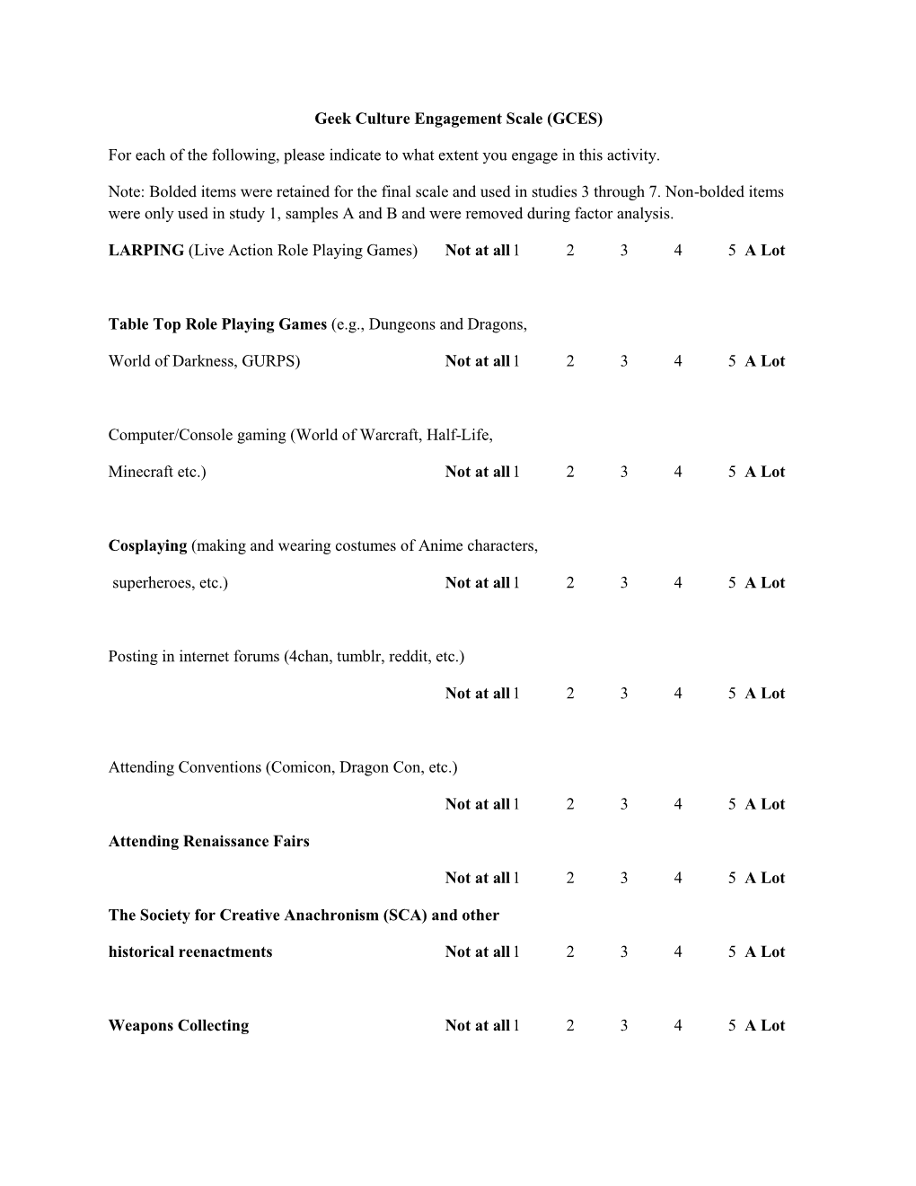 Geek Culture Engagement Scale (GCES)