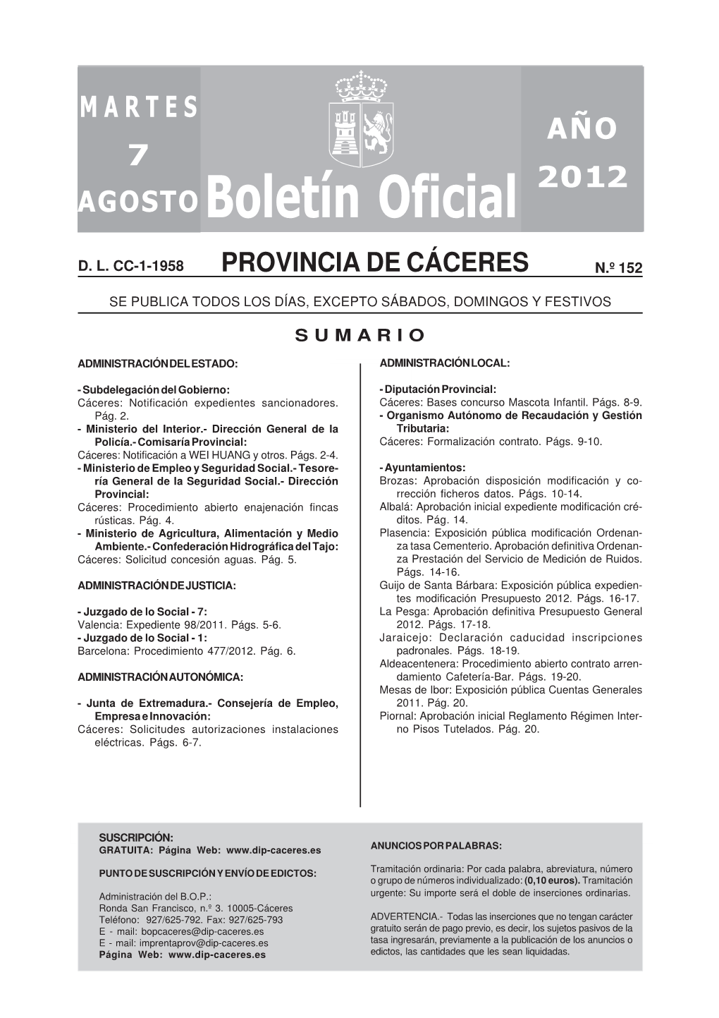 Boletín Oficial De La Provincia De Cáceres