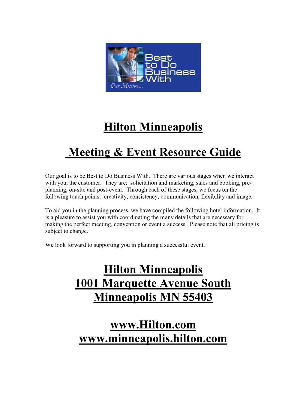 Hilton Minneapolis Meeting & Event Resource Guide