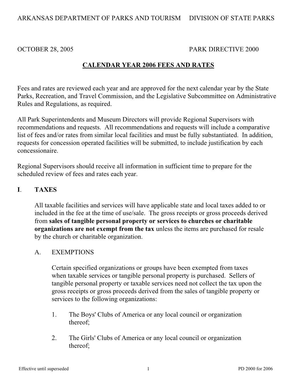 Park Directive 2000: Calendar Year 2006