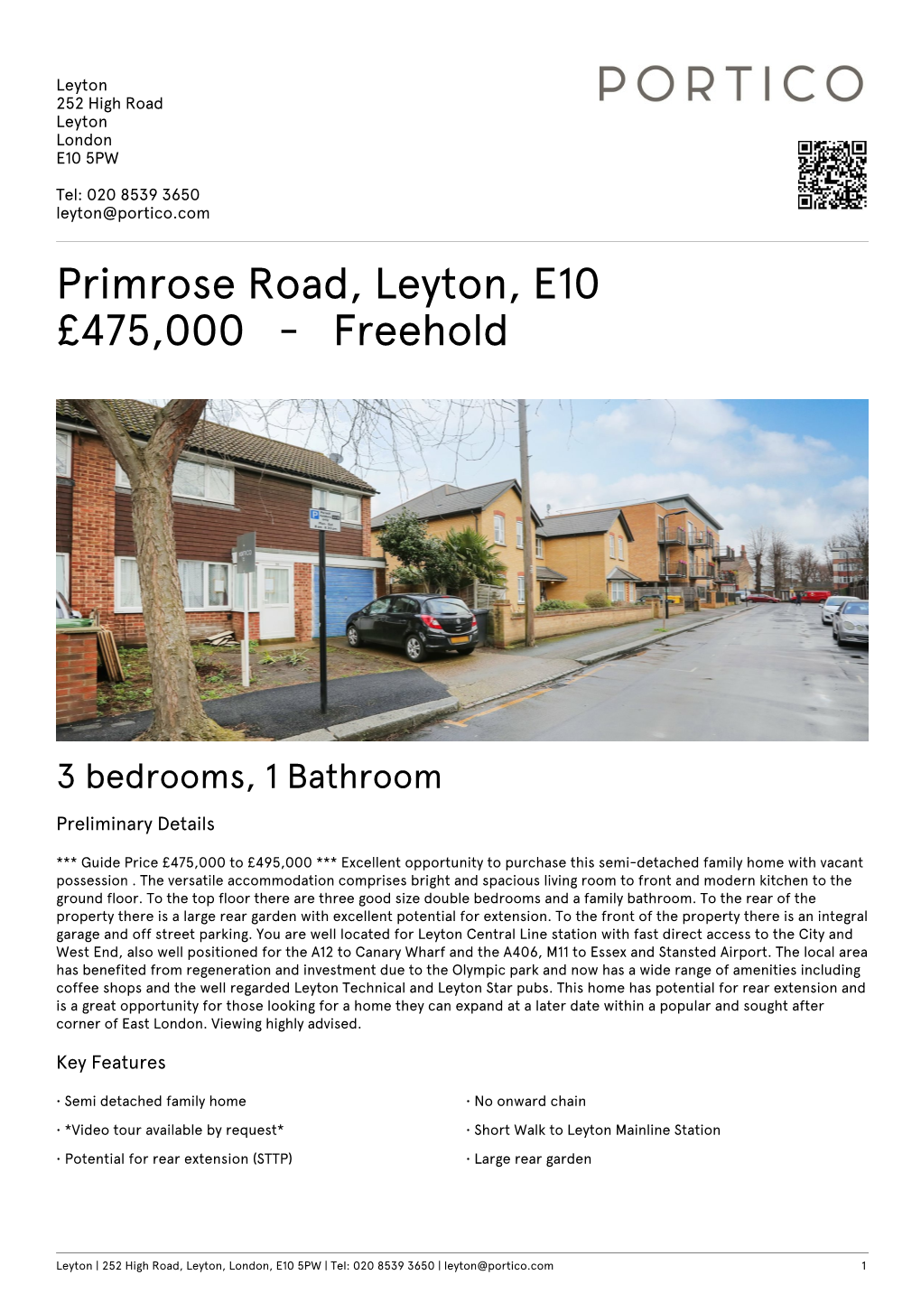 Primrose Road, Leyton, E10 £475,000