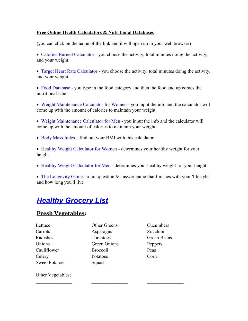 Free Online Health Calculators & Nutritional Databases