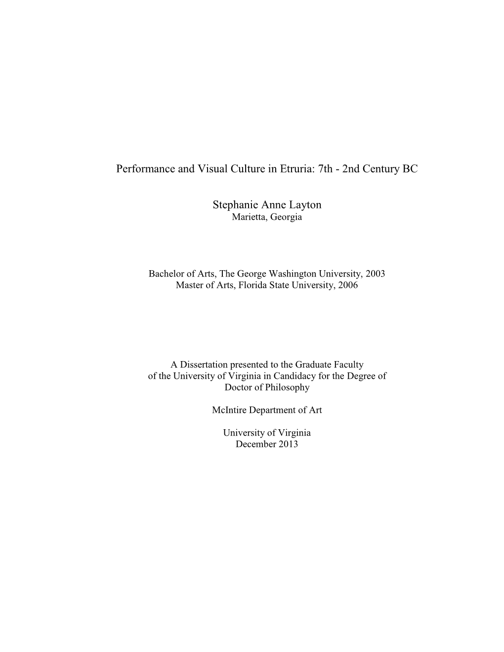 Performance and Visual Culture in Etruria: 7Th � 2Nd Century BC