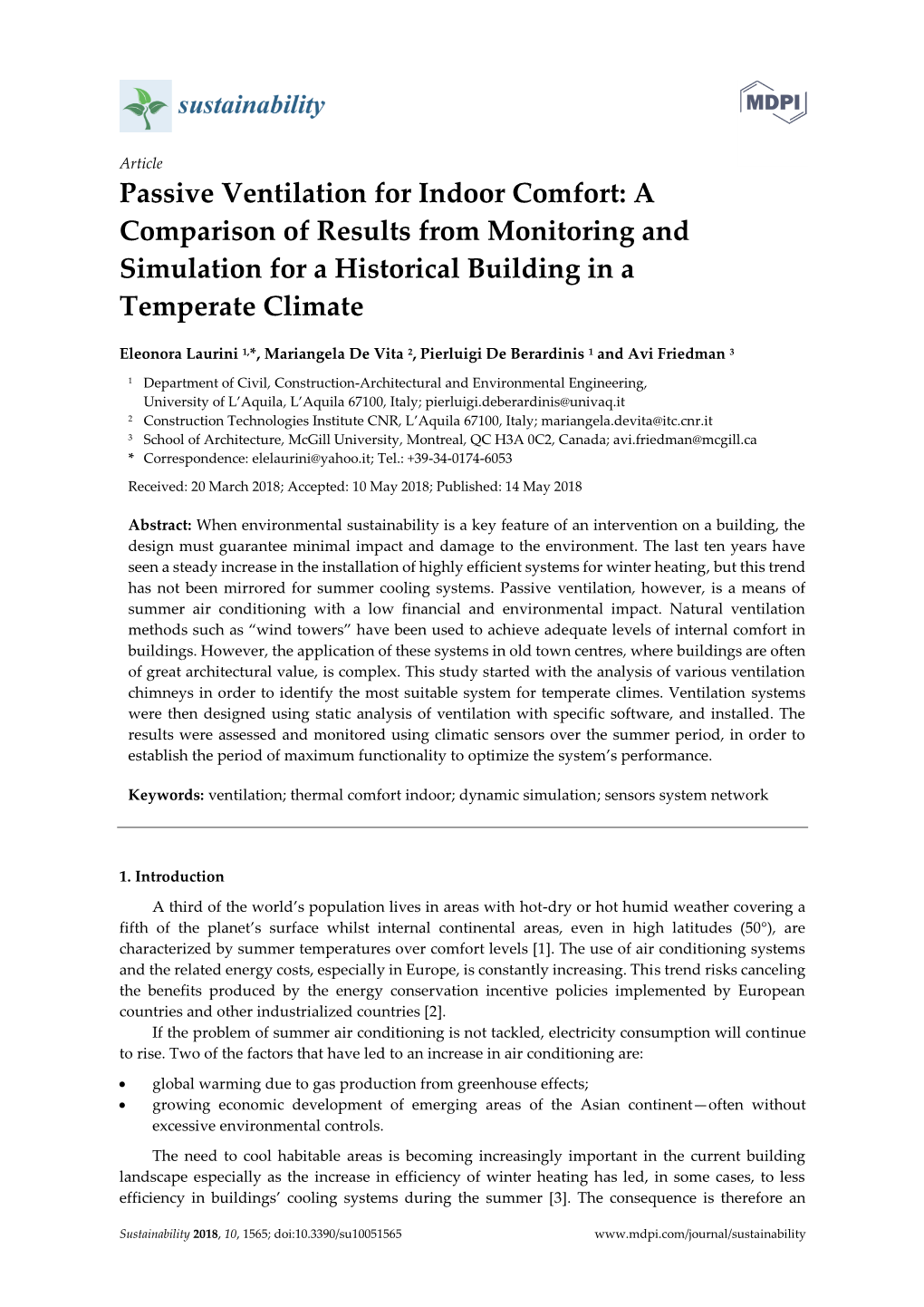 Passive Ventilation for Indoor Comfort: a Comparison of Results from Monitoring and Simulation for a Historical Building in a Temperate Climate