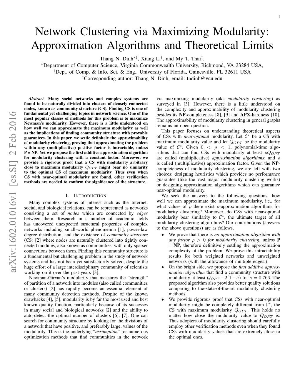 Network Clustering Via Maximizing Modularity: Approximation Algorithms and Theoretical Limits Thang N