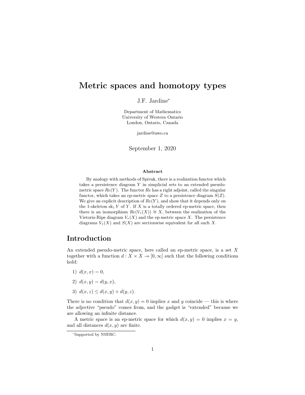 Metric Spaces and Homotopy Types