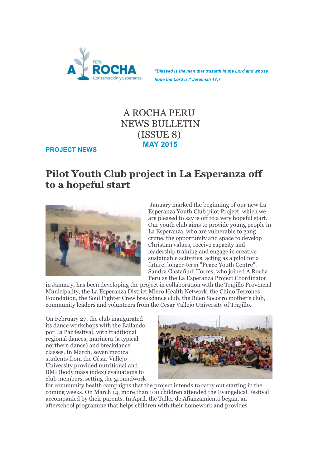 Pilot Youth Club Project in La Esperanza Off to a Hopeful Start A