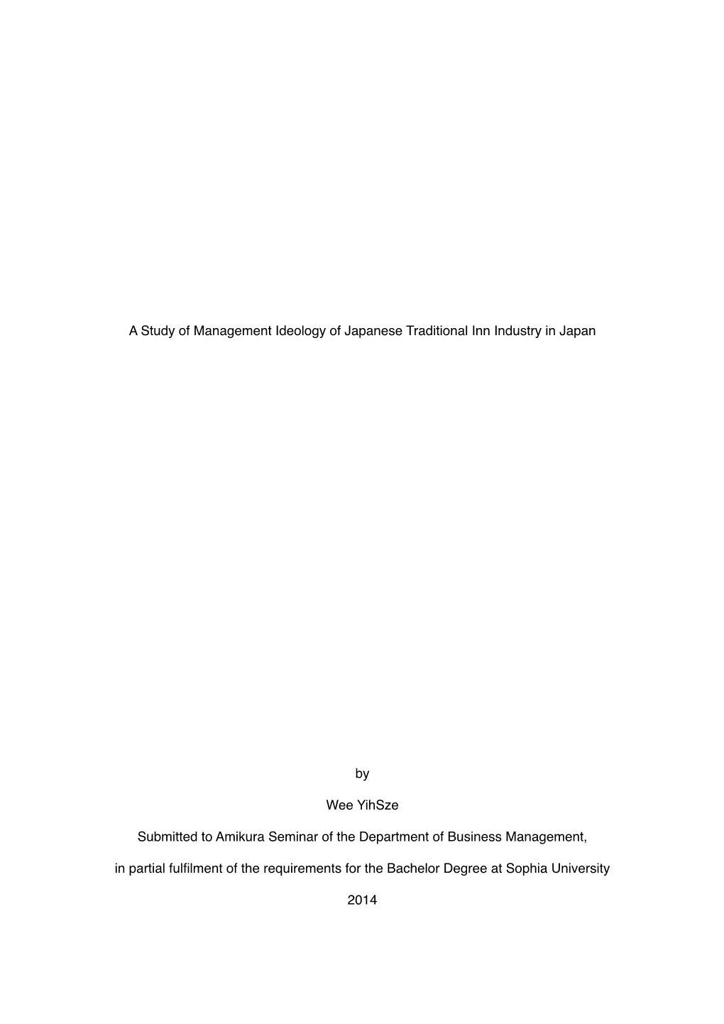 A Study of Management Ideology of Japanese Traditional Inn Industry In