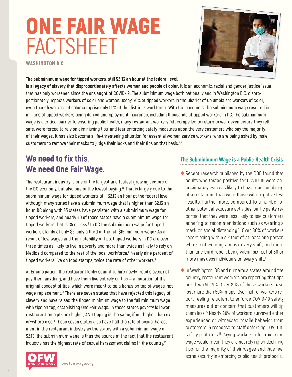 One Fair Wage Factsheet Washington D.C