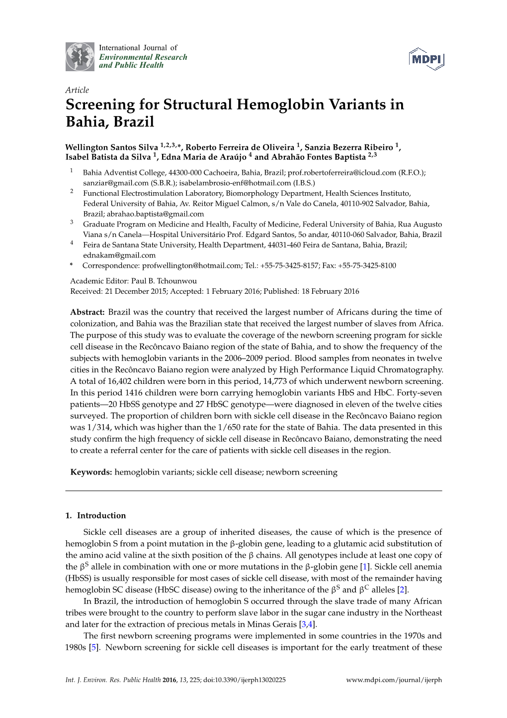 Screening for Structural Hemoglobin Variants in Bahia, Brazil