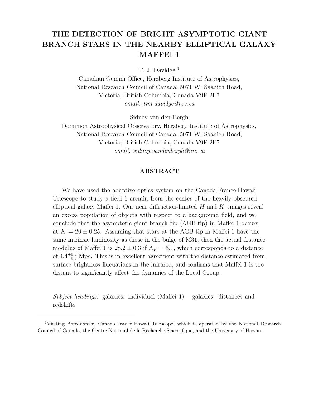 The Detection of Bright Asymptotic Giant Branch Stars in the Nearby Elliptical Galaxy Maffei 1